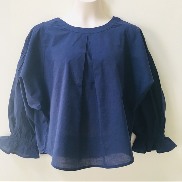 Navy Eyelet Peplum Bohemian Top Sz S & M - Picture 3 of 7